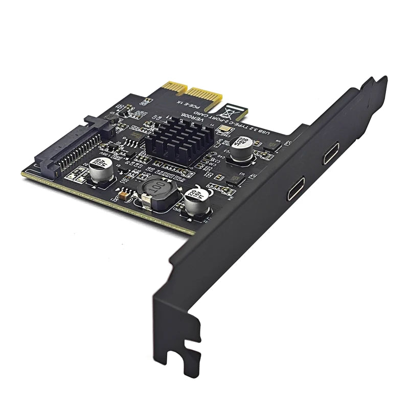 SATA Power USB3.2 Gen2 10Gbps ASM3142 Chip 2Port TYPE-C PCIE Card for Desktop PC PCI Express 3.0 X1 to Dual USB-C Expansion Card