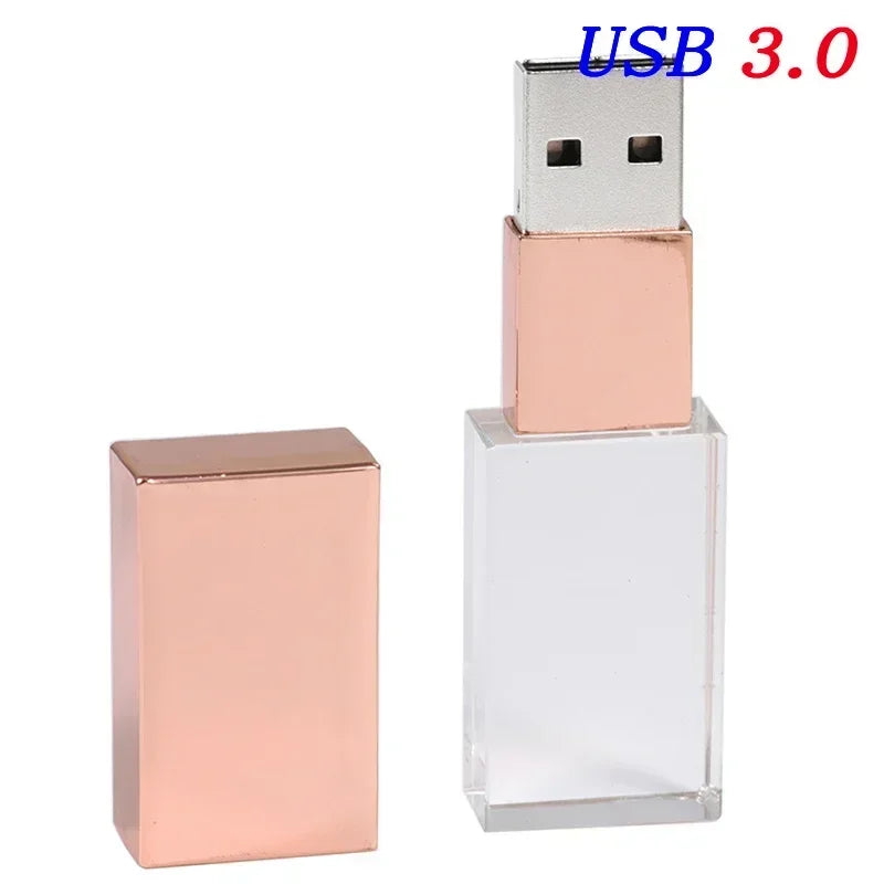 JASTER USB 3.0 Flash Drive Rose Gold Crystal Custom 3D Logo Pen Drive Wedding Cool Gift Pendrive Black Memory Stick 128GB 64GB