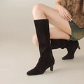 2025 New Trend Cow Suede Women Autumn Winter Slip-On Boots Chocolate Burgundy High Chunky Heels Square Toe Lady Knee High Boots