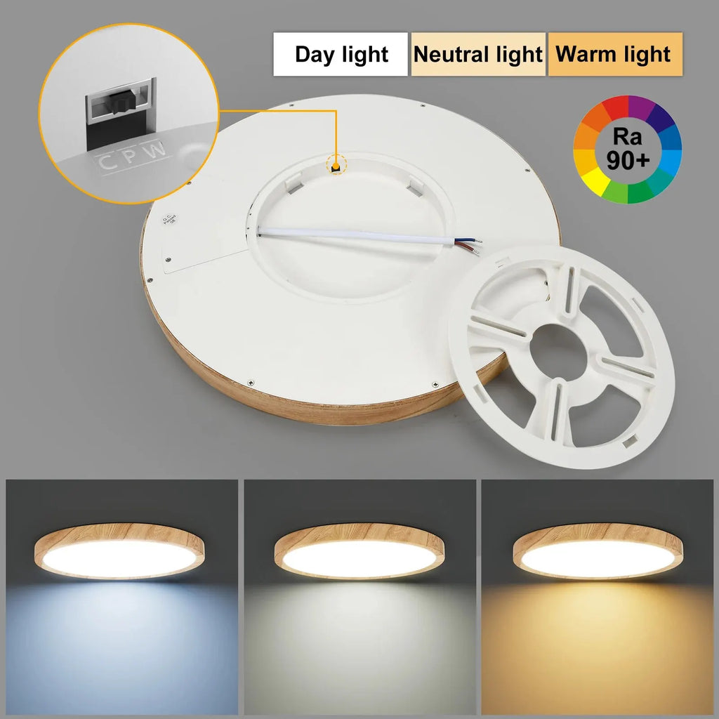 LVL LED Ceiling Light Wood Grain & White 3 in 1 Lighting Colors Home Lighting Kitchen Bedroom Bathroom Round Flush Ceiling Lamp