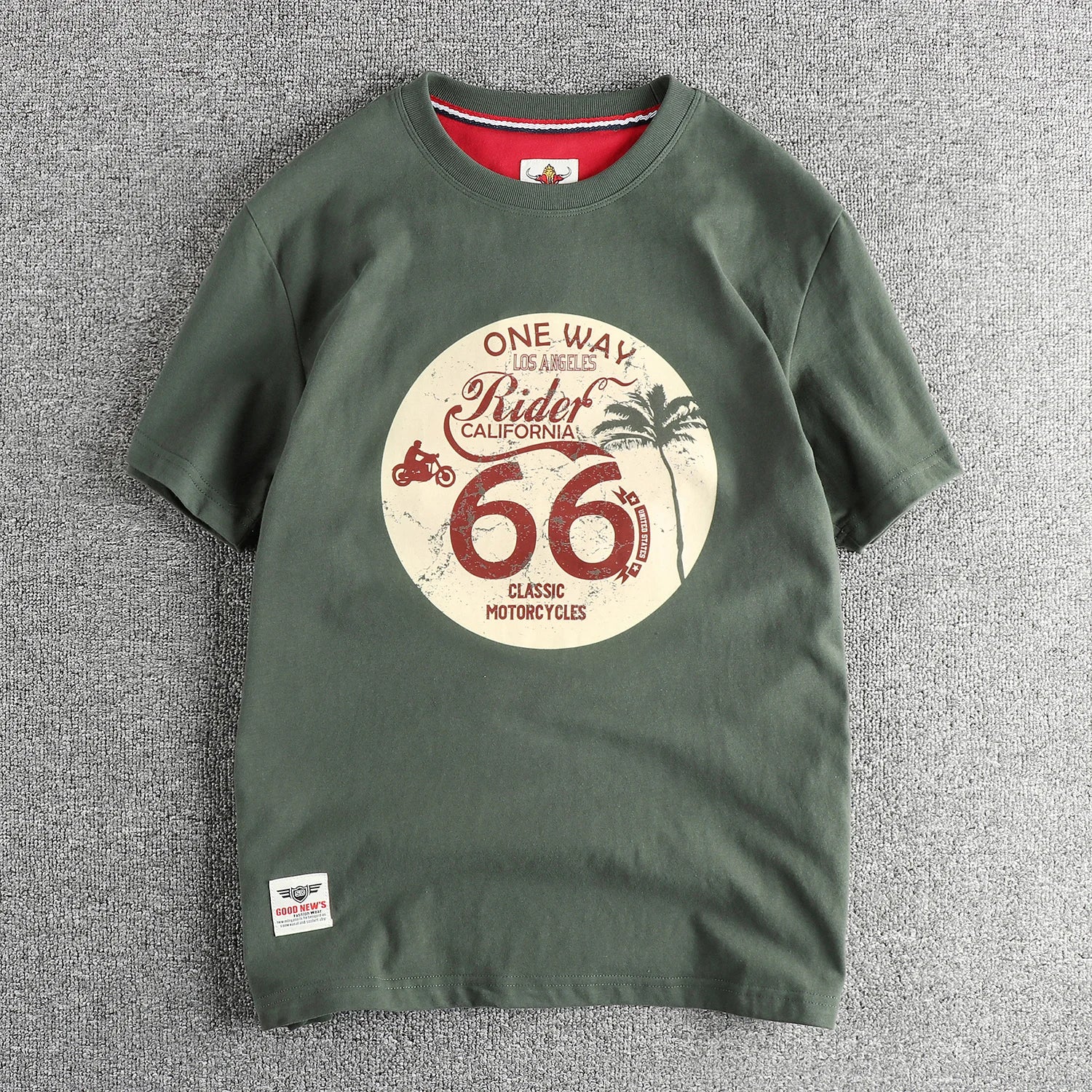 Summer American Retro Short Sleeve O-neck Letter Motorcycle Printed T-shirt Men's Fashion 100% Cotton Washed Casual Youth Tops