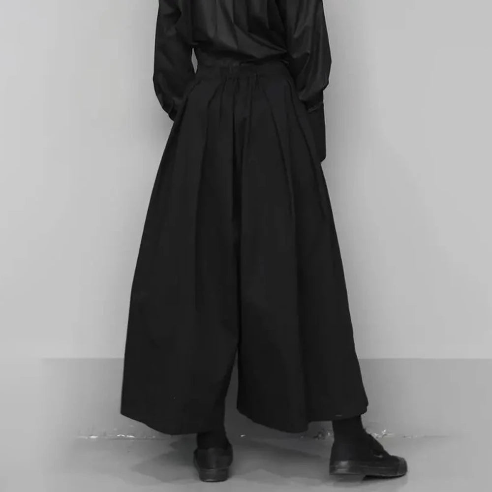 2024 New Fashion Trend Gothic Loose Casual Culottes Men'S Japanese Wide-Leg Pants Street Wear Dark Black Trousers Mens Clothes