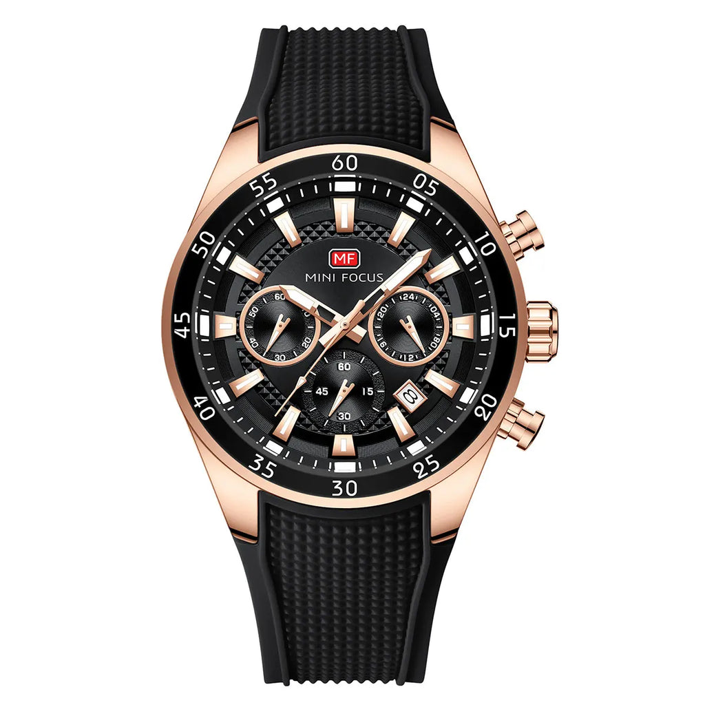 MINI FOCUS Men's Quartz Watch Multifunctional Chronograph Luminous Waterproof Casual Sport Wristwatch with Silicone Strap 0627G