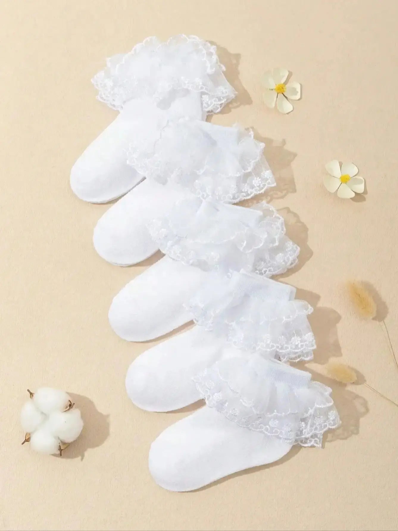 5 Pairs Baby Toddler Girls White Ruffle Frilly Crew Socks | Infant Dress Socks For Princess Outfits | Ideal Baby Gifts & Holiday