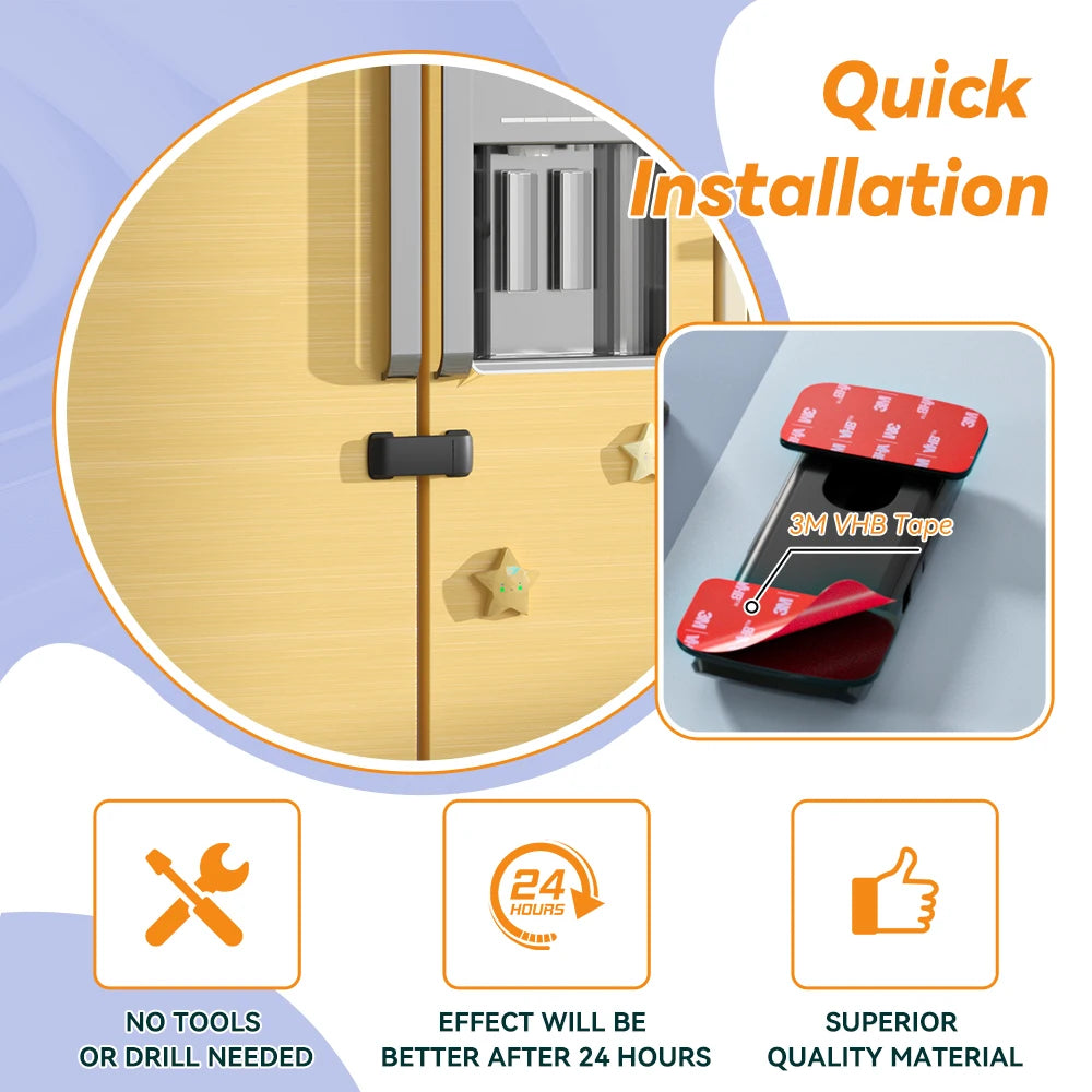 Baby Safety French Fridge Door Lock, Childproof Double Door Refrigerator Lock, Cabinet Cupboard Lock for Toddlers