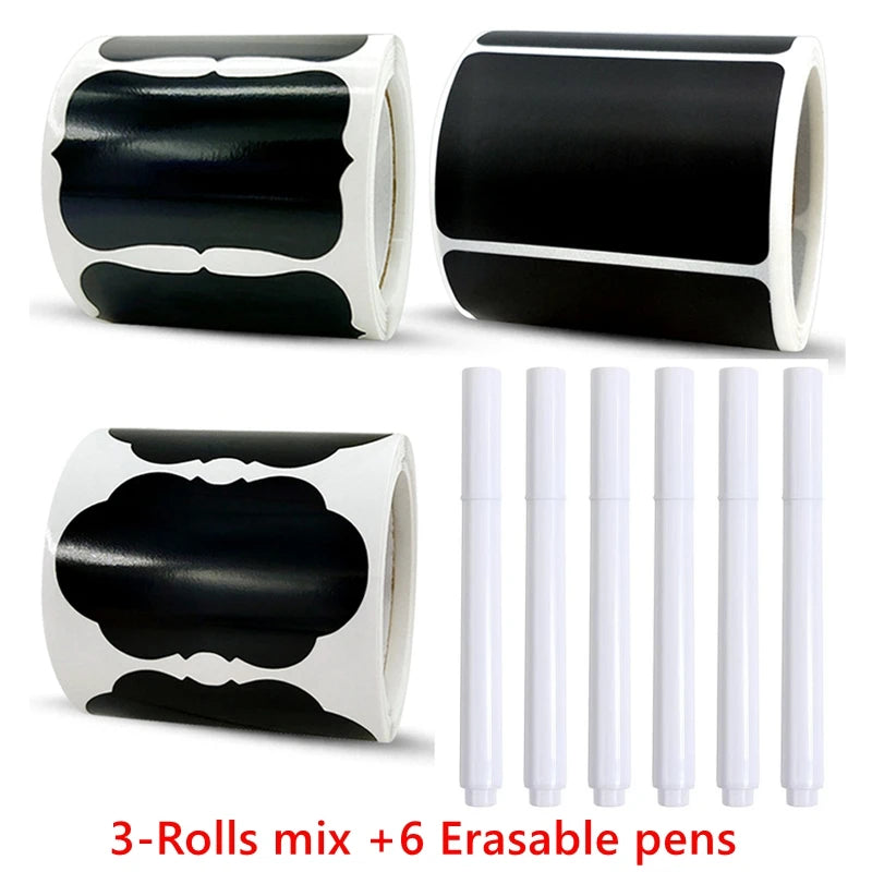 120Pcs/Roll 3 Styles Removable Blackboard Stickers With Erasable Pen Waterproof Chalkboard Labels 1.4*2.2in for Home & Kitchen