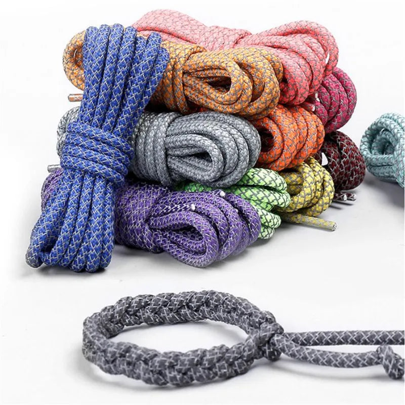 1 Pair Reflective Shoelaces Top Quality Round Rope Sports Shoe Laces Boots and Sneaker Shoelace Multi-color Length 120cm