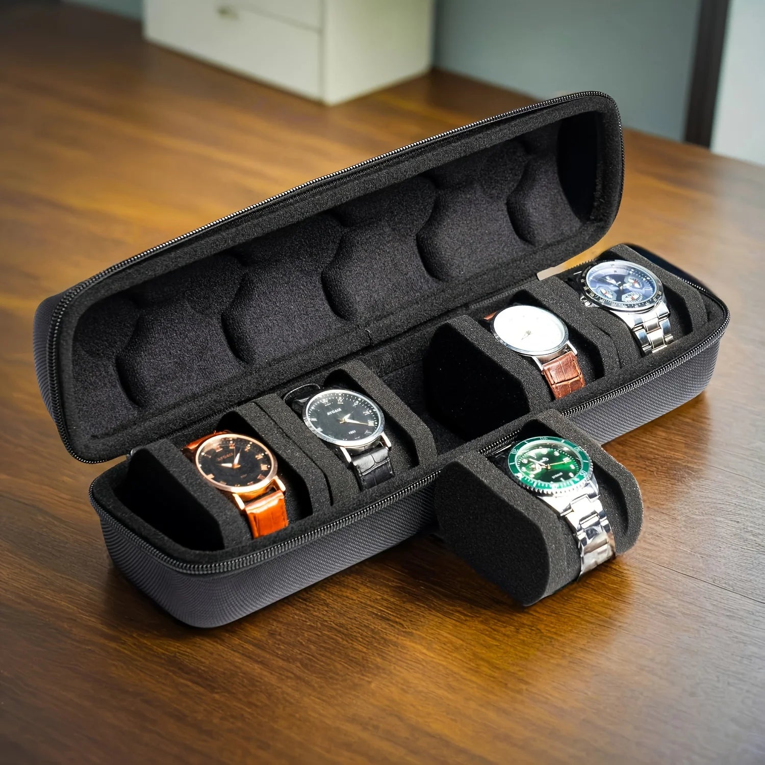 1pc Heavy-Duty Watch Organizer with Flip-Top Lid - 5-Slot Watch Storage Box, Scratch-Resistant Interior, Portable Watch Case