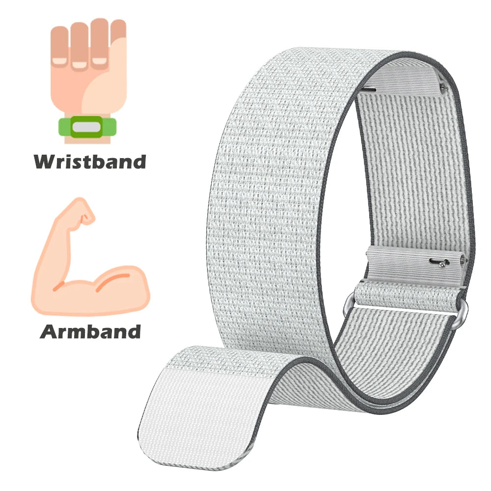 Full Coverage Nylon Elastic Armband Wristband for Amazfit Helio Adjustable Genuine Leather Hook and Loop Water-Resistant Strap