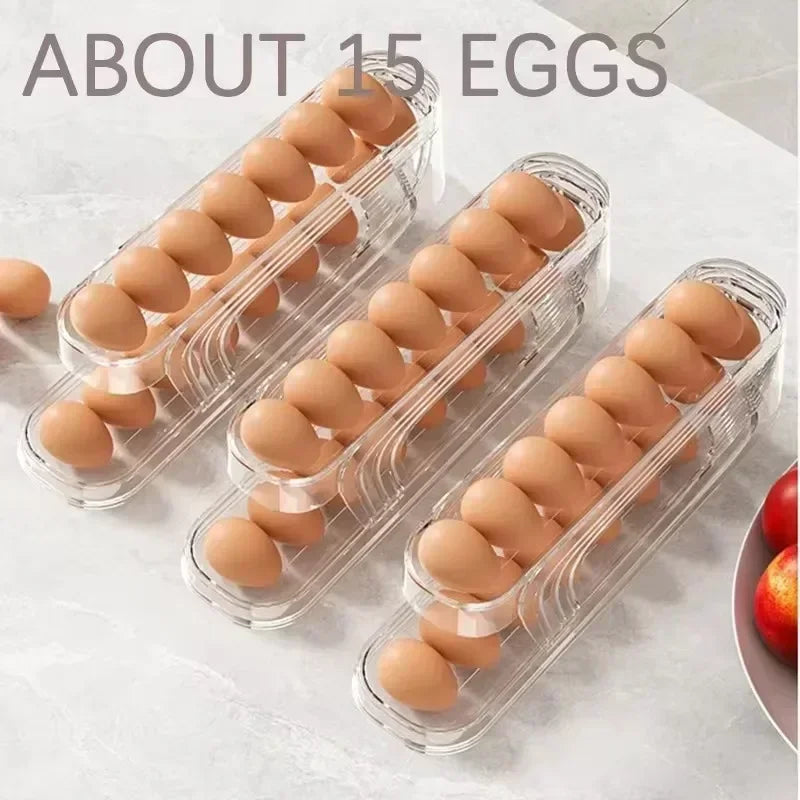 Bilayer Fridge Egg Storage Box Ladder Style Automatic Rolling Egg Holder Rack Refrigerator Dispenser Egg Organizer