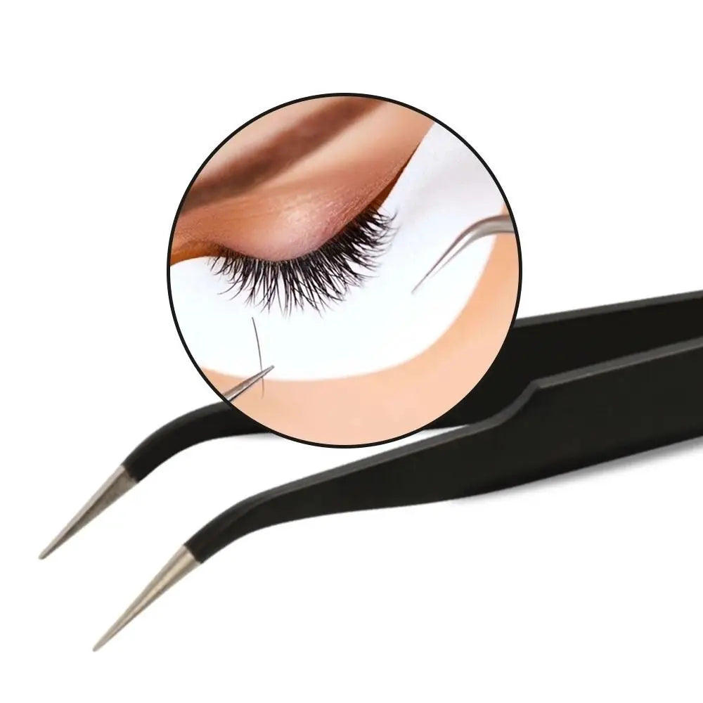 Hot Straight Tweezers Curved Stainless Steel Eyelash Curler Black Eye Makeup Tools Eyelash Extension