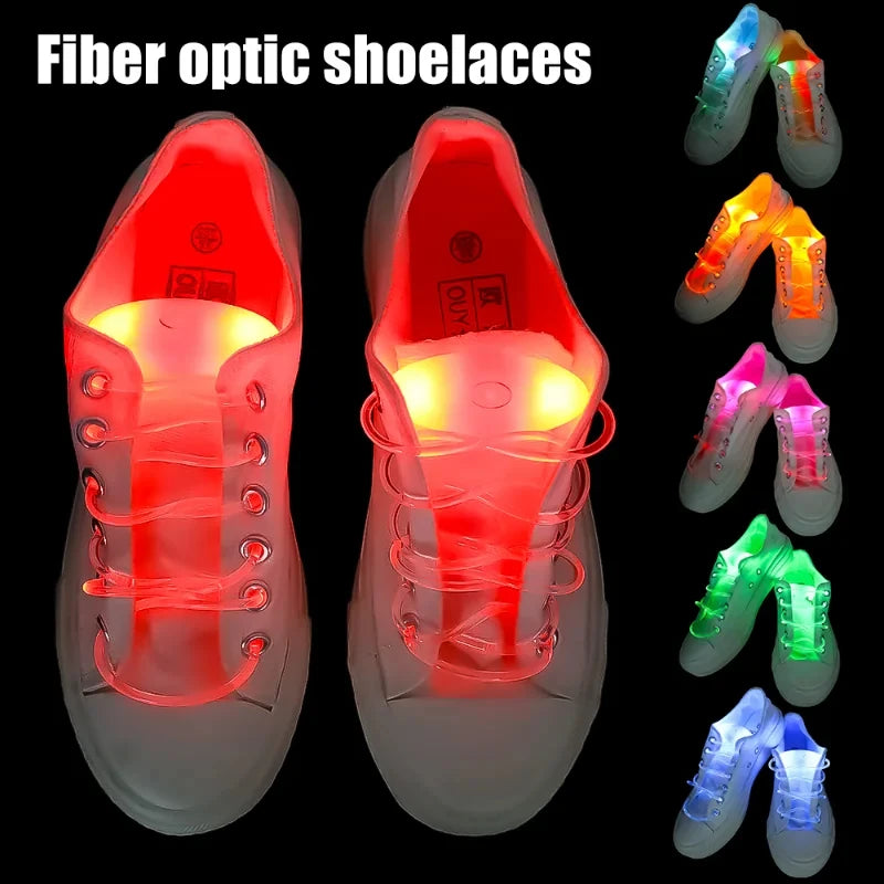 LED Sport Shoelaces Night Luminous Shoelaces Glow Shoe Strings Round Flash Light Shoelaces for Women Men No Tie Lazy Shoe Laces