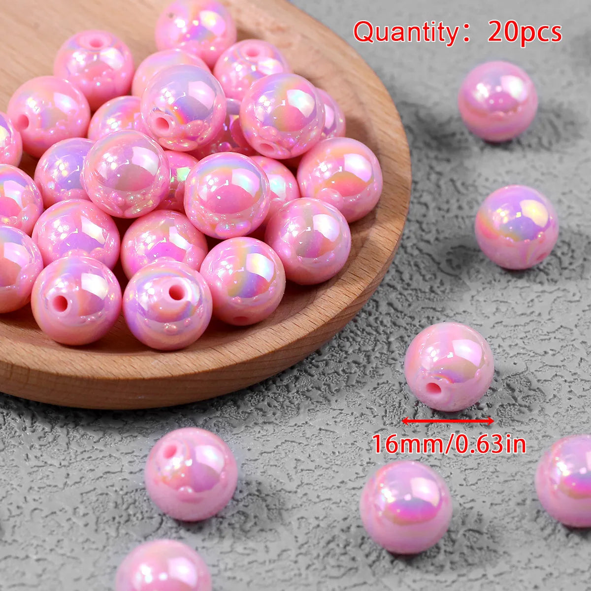 Pen Beaded Acrylic Round Loose Beads AB Color 16mm 20Pcs for Jewelry Making Handmade Craft Supplies Bracelet Necklace Earring
