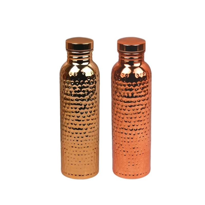 New 800ML Electroplated Copper Water Bottle One-Click Open Lid Stainless Steel Hammer Pattern Cup Sports Water Bottle