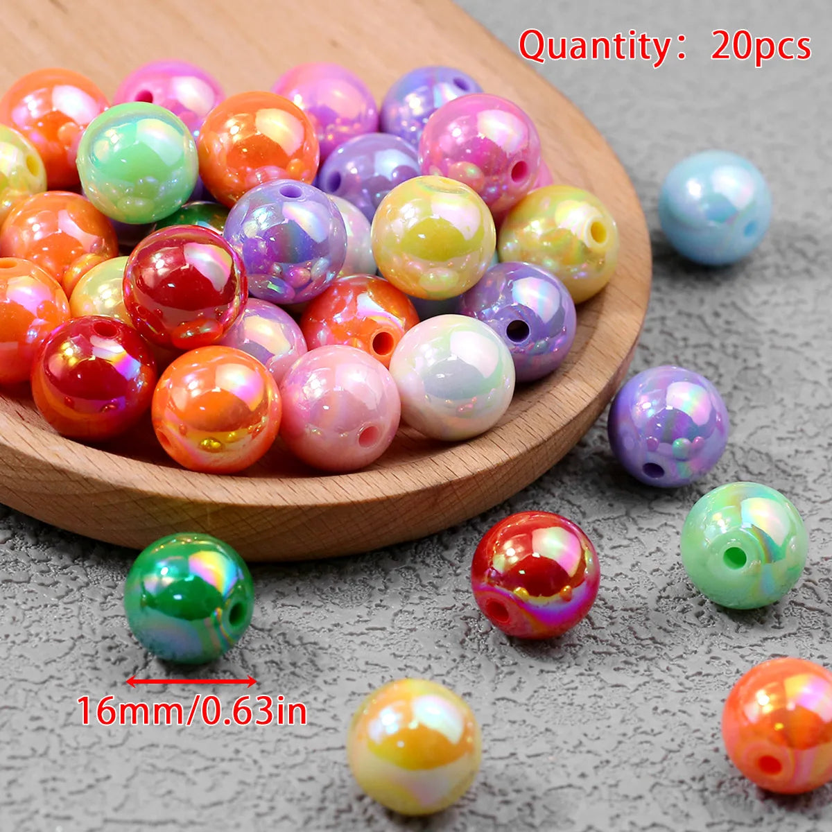Pen Beaded Acrylic Round Loose Beads AB Color 16mm 20Pcs for Jewelry Making Handmade Craft Supplies Bracelet Necklace Earring