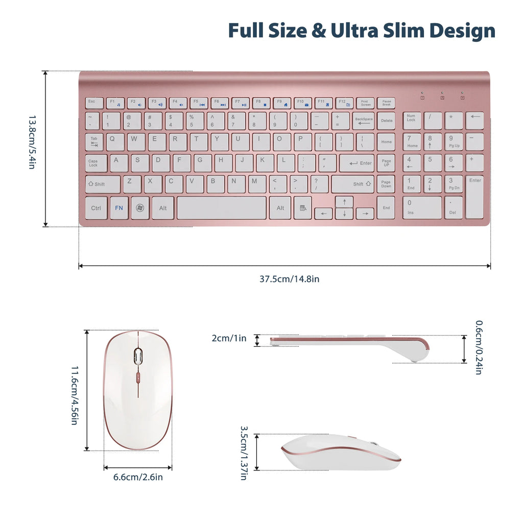 Ergonomic 2.4G Wireless Keyboard and Mouse Combo for PC/Laptop/Desktop,104Key Keyboard Set with 1600DPI Noiseless Click Mouse