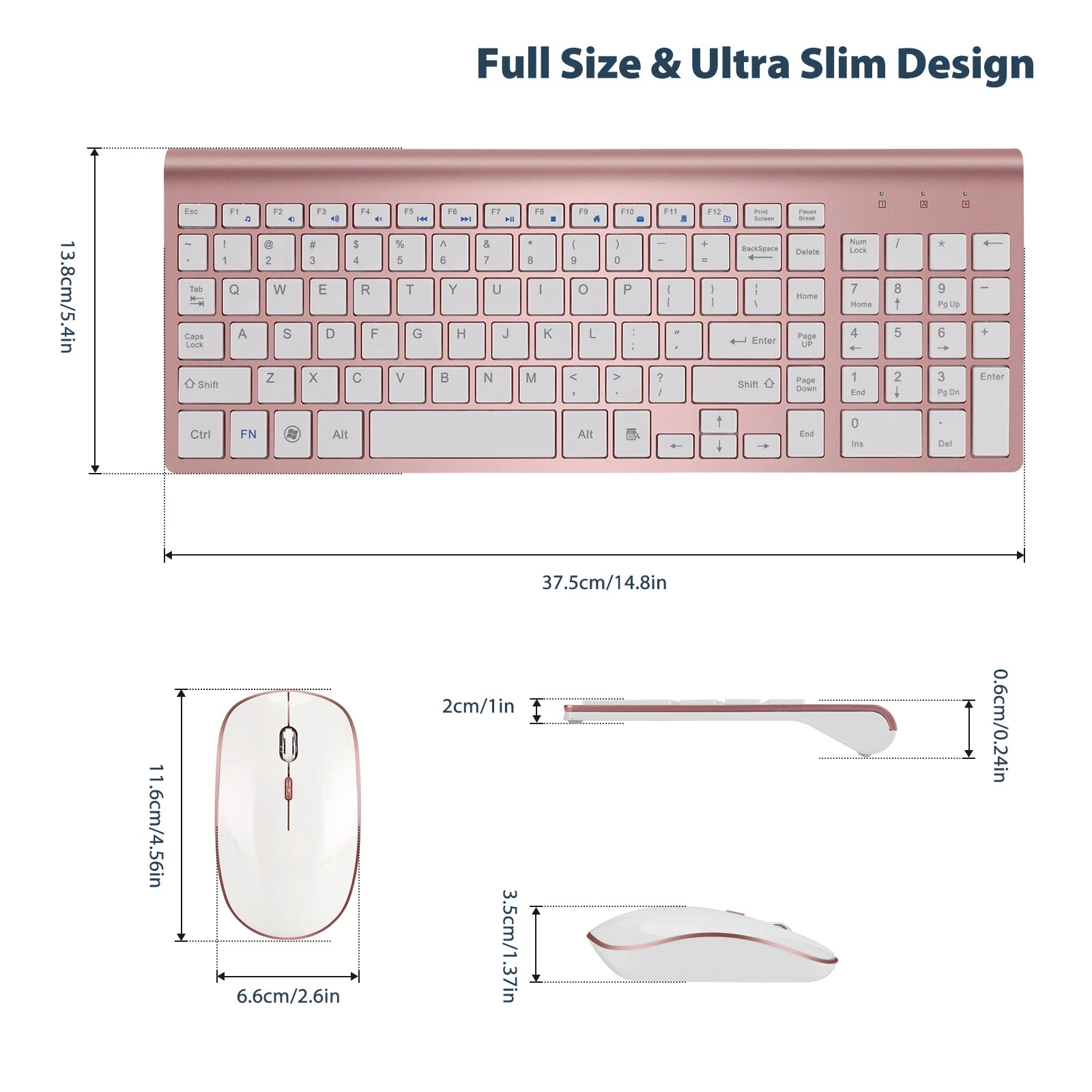 Ergonomic 2.4G Wireless Keyboard and Mouse Combo for PC/Laptop/Desktop,104Key Keyboard Set with 1600DPI Noiseless Click Mouse