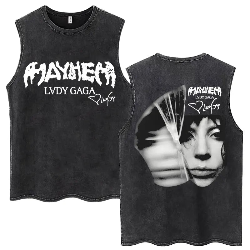 Lady Gaga The Mayhem Ball Tour 2025 Washed Tank Tops Fashion Men Women Vintage Y2K Sleeveless T Shirt 100% Cotton Oversized Tees