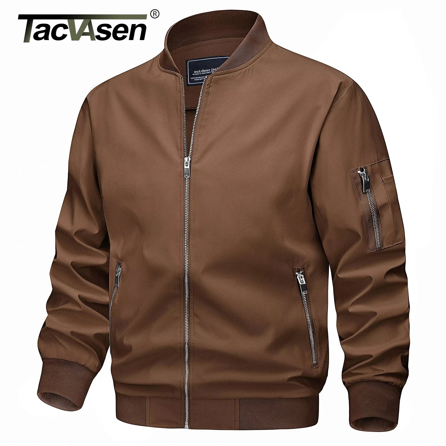 TACVASEN Spring Fall Thin Bomber Jackets Mens Jacket Lightweight Casual Windbreaker Zip Pockets Coats Biker Outwear Outdoor Male