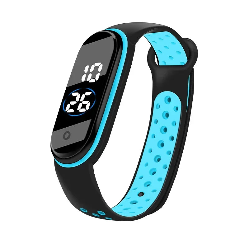 Waterproof Kids Sports Watch Children Smart Touch Screen LED Digital Watch Two Tone Silicone Strap Men Women Watch Student Clock