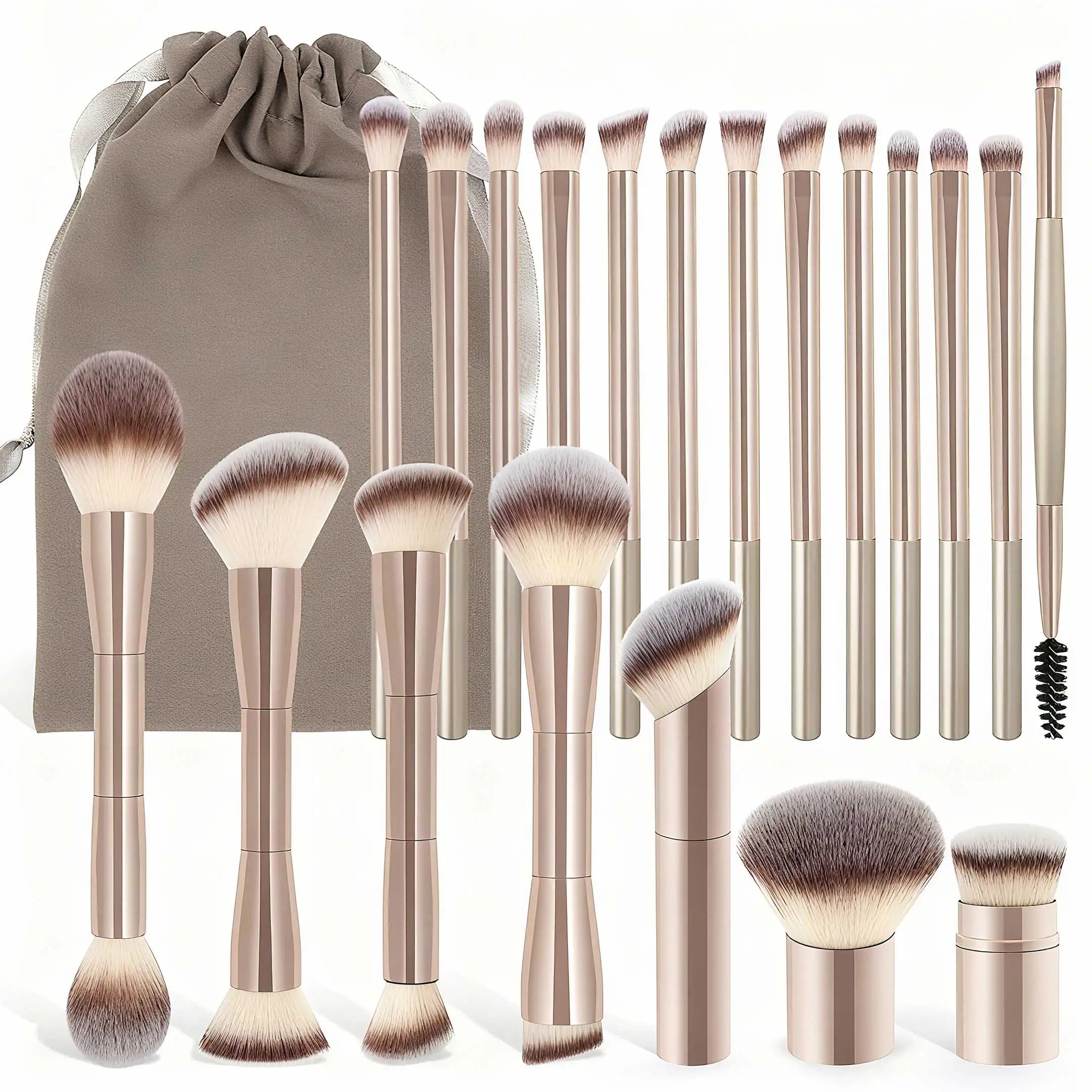 20pcs/set Pro Makeup Brushes Double Ended Foundation Concealers Blush Eye Shadows Brush for Liquid Cream Powder Blending