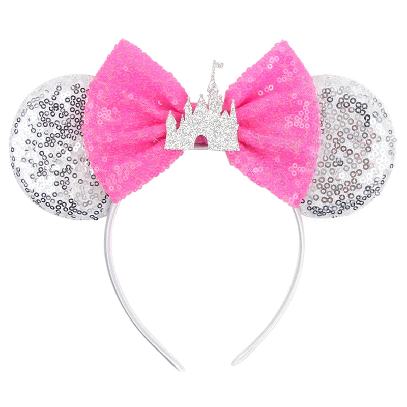2025 New Style Mickey Minnie Ear Headband Sequin Bows Girl Adult Kids Halloween Party Cosplay Hair Accessories Princess Hairband