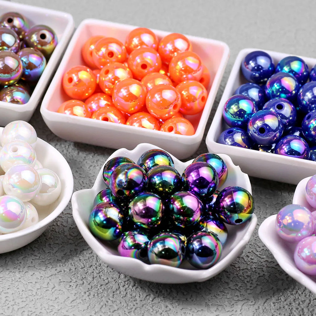 Pen Beaded Acrylic Round Loose Beads AB Color 16mm 20Pcs for Jewelry Making Handmade Craft Supplies Bracelet Necklace Earring