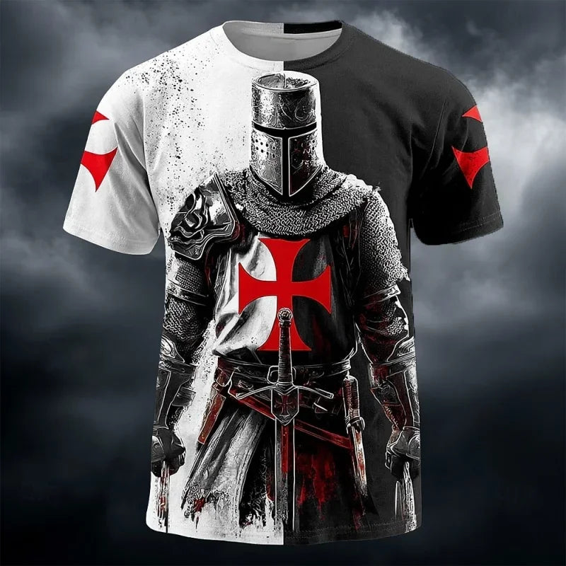 3D Print Templar Knight Warrior T-Shirt For Men Medieval Graphic Short Sleeve Tees Summer Casual Street Tops Round Neck T Shirts