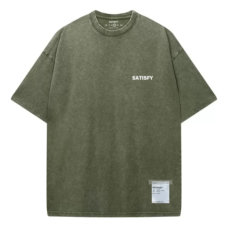 Trendy SATISFY Running MothTech Muscle Round Neck Distressed Pure Cotton Printed Short Sleeve T-Shirt Casual Loose Fit Youth