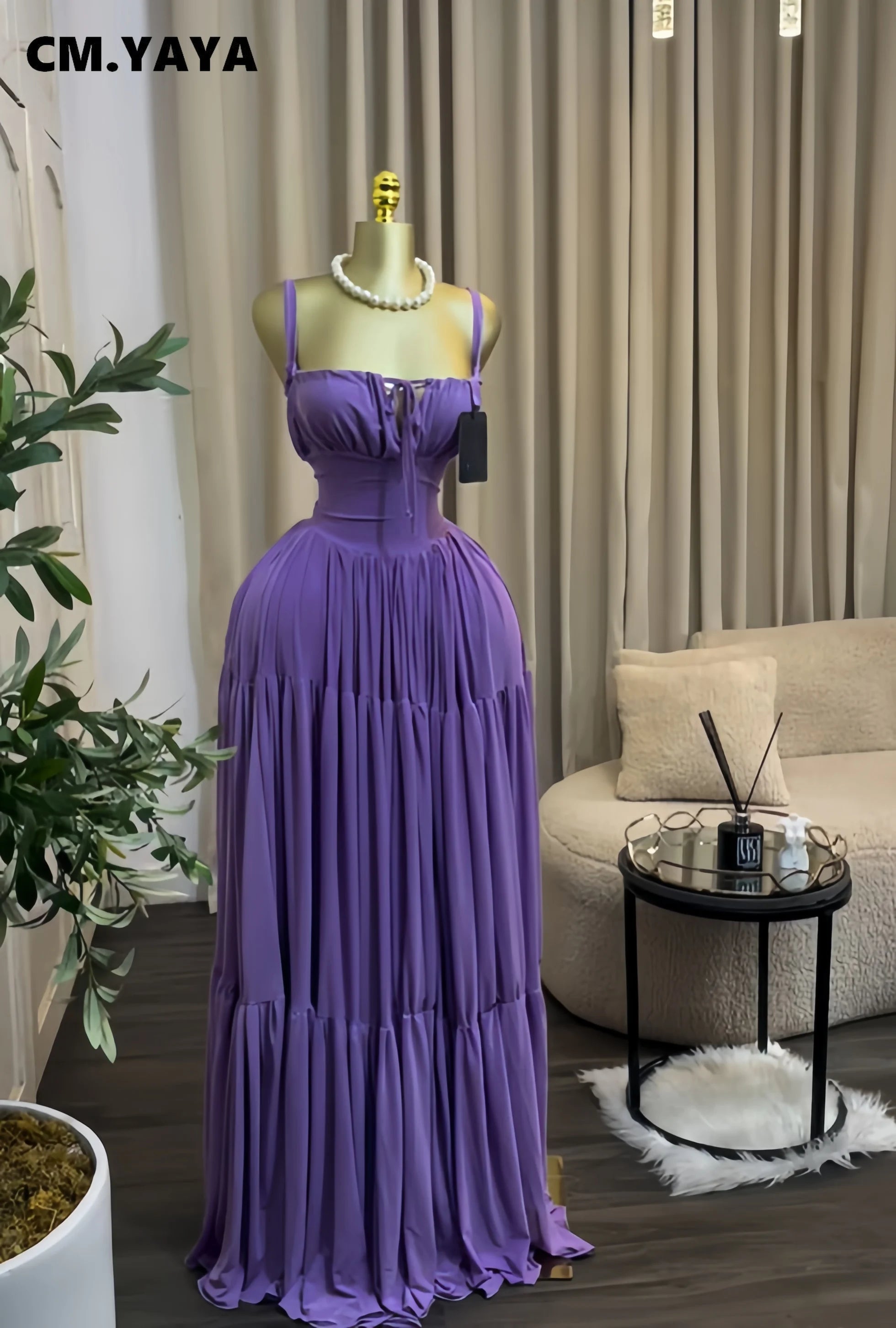 CM.YAYA 2026 Summer Women Halter Sleeveless Strapless Long Maxi Dress Slim Evening Birthday Beach Sexy Vacation Party Dresses