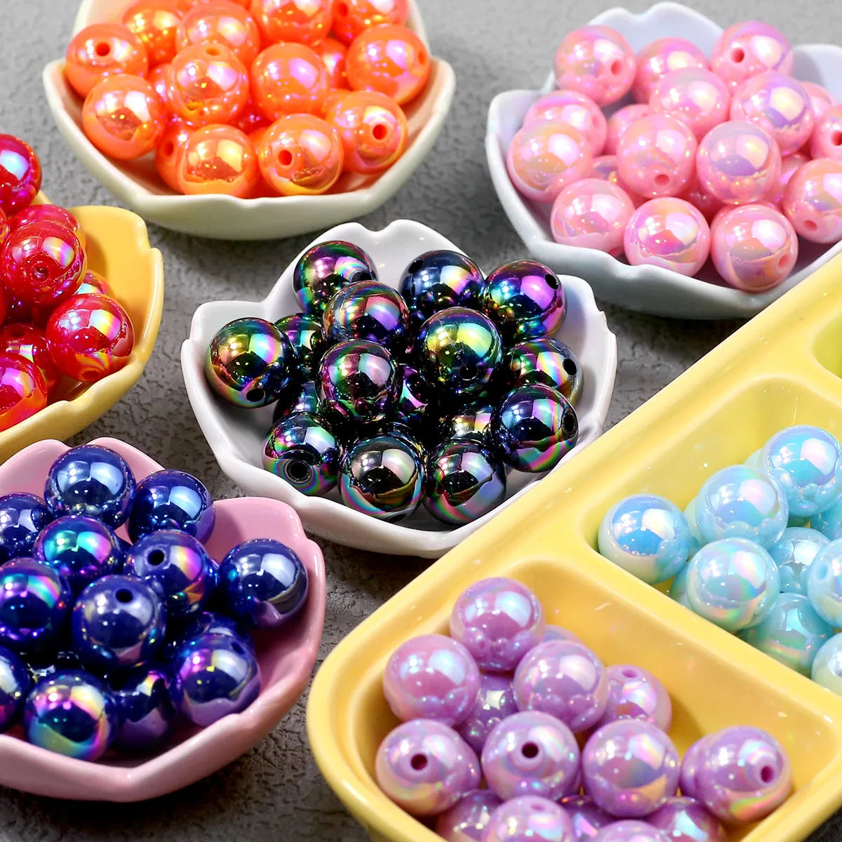 Pen Beaded Acrylic Round Loose Beads AB Color 16mm 20Pcs for Jewelry Making Handmade Craft Supplies Bracelet Necklace Earring