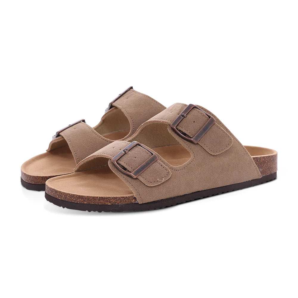 Shevalues Cork Sole Slippers For Women Men Classic Suede Summer Sandals With Arch Support Fashion Orthopedic Beach Cork Shoes