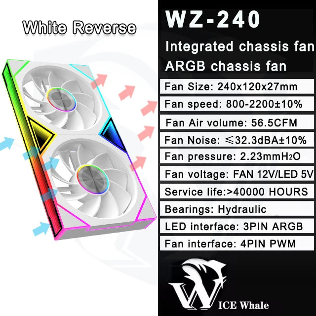 ICE Whale WZ-120/240/360 PC Case Fan ARGB Motherboard Sync Combination Structure Cold Exhaust Cooling Fan Ventilador