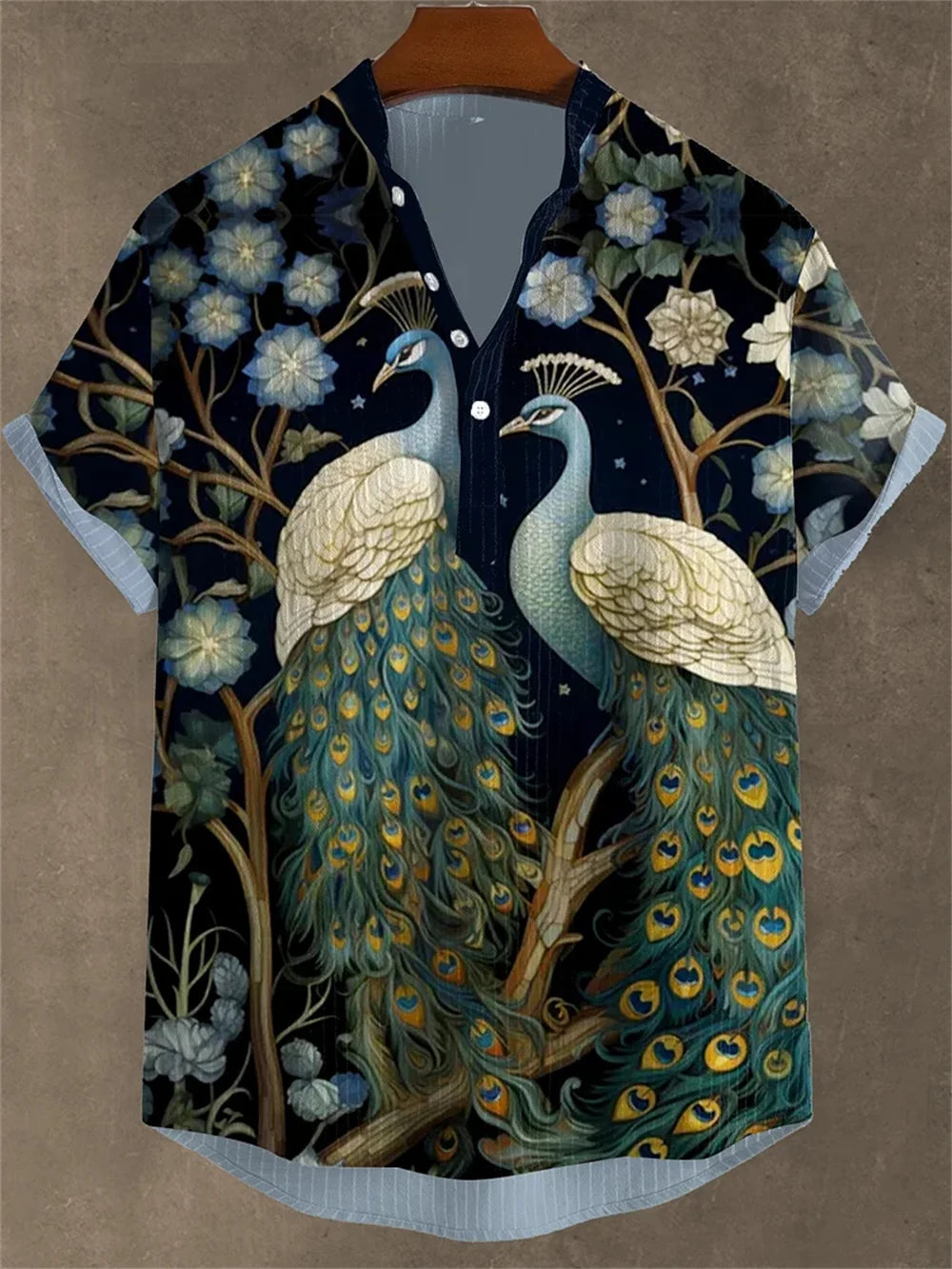 Men's Shirt 3D Printed Gentleman Retro Irregular Plant Printed Casual Long Sleeve Fashion Printed Shirt