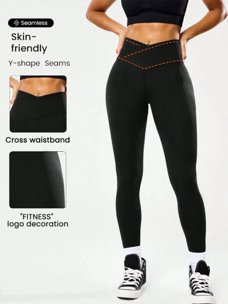 Cross Waist Yoga Trousers Booty Lifting Stretch Sports Leggings High Waist Naked Feeling Quick Dry Tights Pilates Sports Bottoms