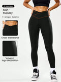 Cross Waist Yoga Trousers Booty Lifting Stretch Sports Leggings High Waist Naked Feeling Quick Dry Tights Pilates Sports Bottoms