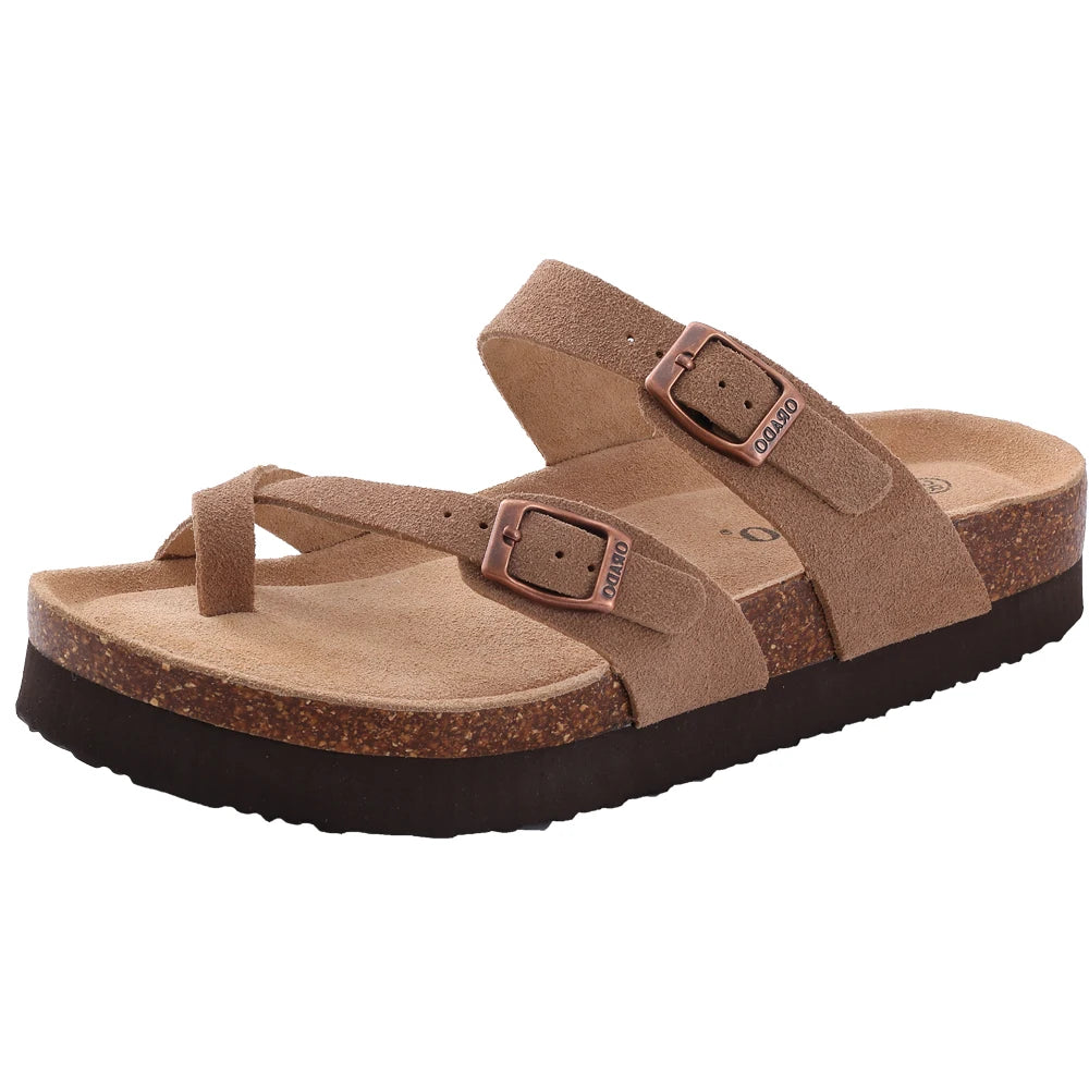 Shevalues Cork Sole Slippers For Women Men Classic Suede Summer Sandals With Arch Support Fashion Orthopedic Beach Cork Shoes