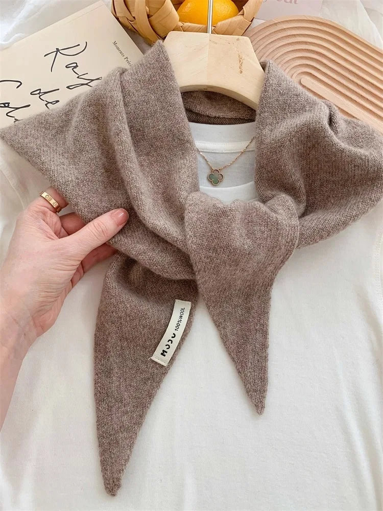 Korean Stripe Triangle Scarf 100% Wool Triangular Scarf Men Women British Niche Headscarf Knitted  Multi-functional Warm Scarf