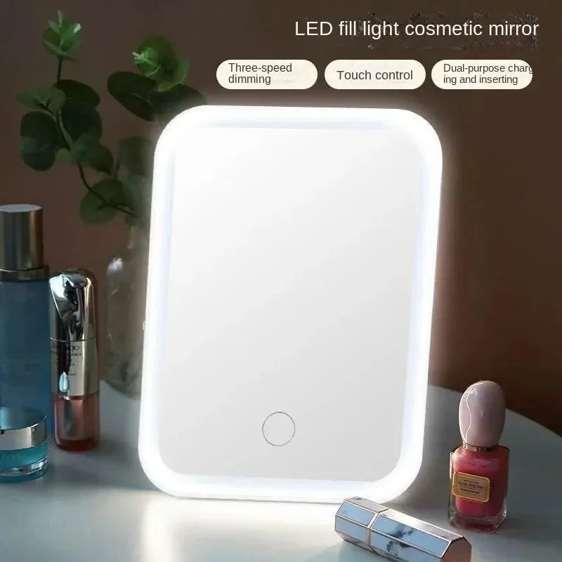 LED Touch Screen Makeup Mirror Folding Mirror Lighted Makeup Mirror 3 Colors Light Modes USB Rechargeable Cosmetic Mirror