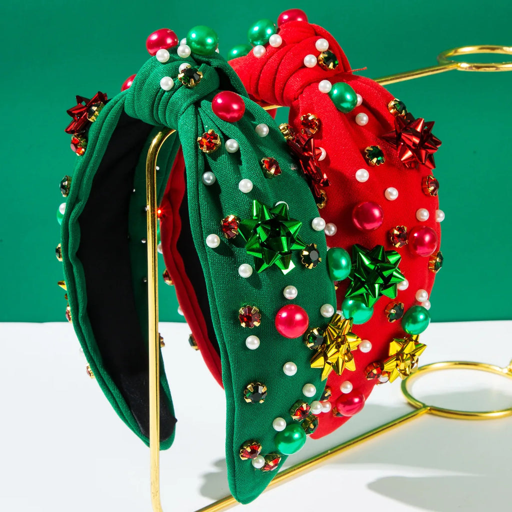 Xmas Hair Accessory Plastic Floral Pearl Headband Women Simple Christmas Hairband for Holiday Party