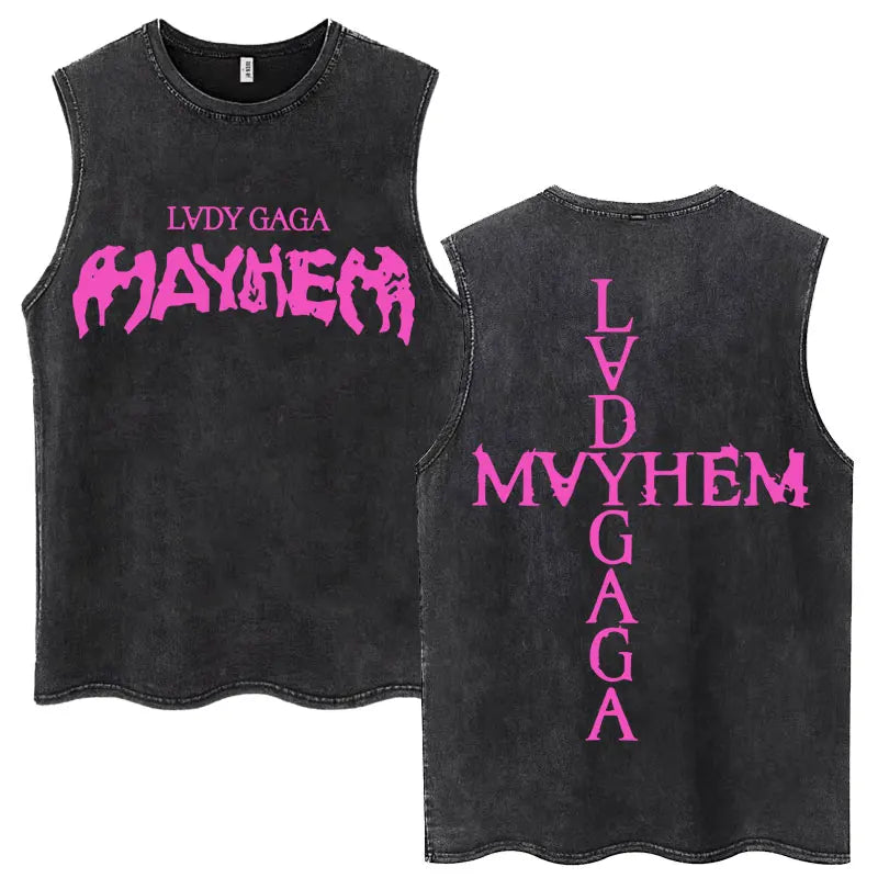 Lady Gaga The Mayhem Ball Tour 2025 Washed Tank Tops Fashion Men Women Vintage Y2K Sleeveless T Shirt 100% Cotton Oversized Tees