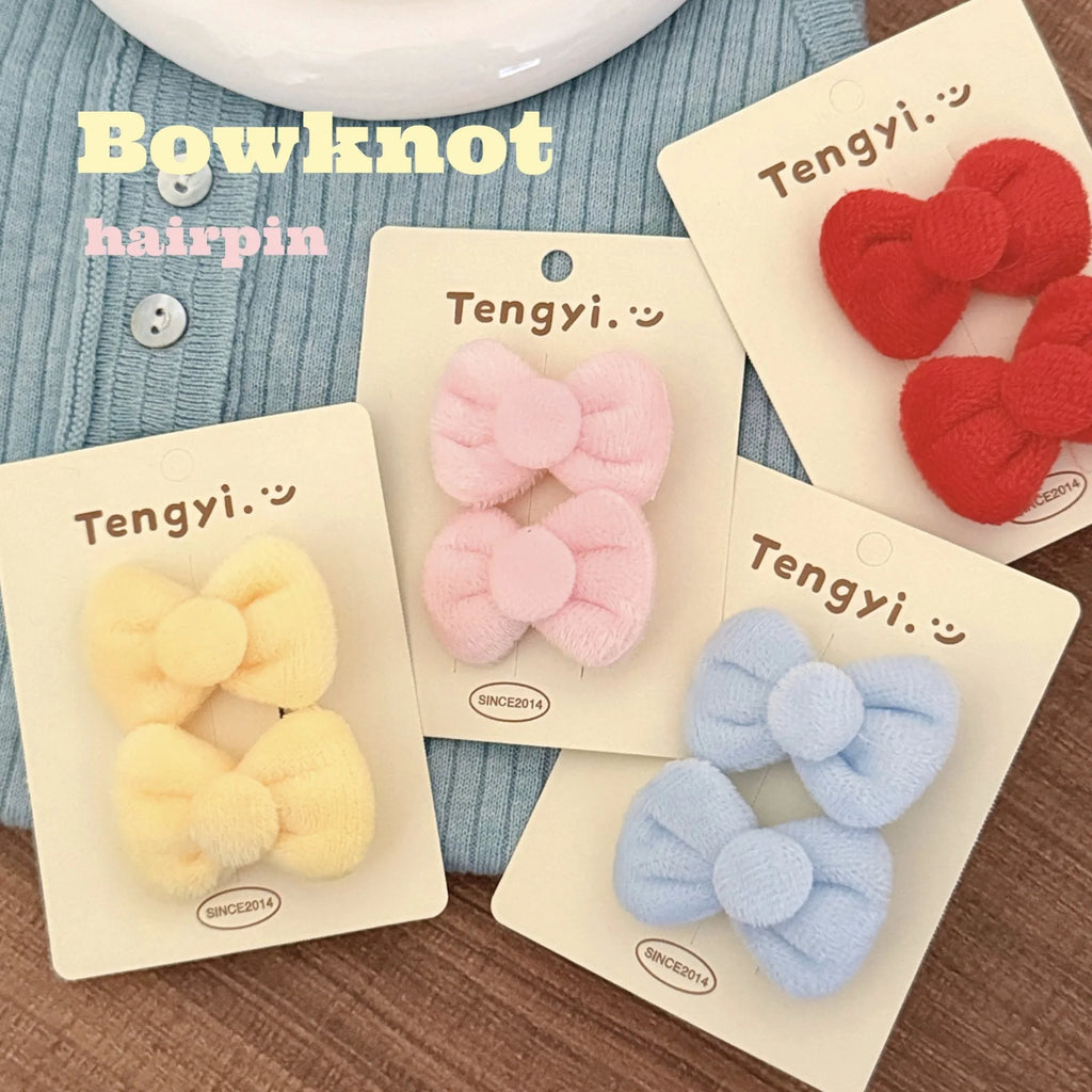 2/8 Pcs Cute Plush Tie Hair Clip Set with Side Clips for Student Decoration and Broken Hair Clips