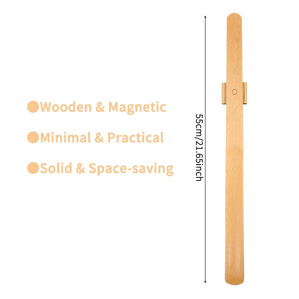 Premium Beech Wood 55cm Long Handle Shoe Horn - Magnetic Base No-Bend Shoe Helper for Elderly, Pregnant Women & Lazy Adults