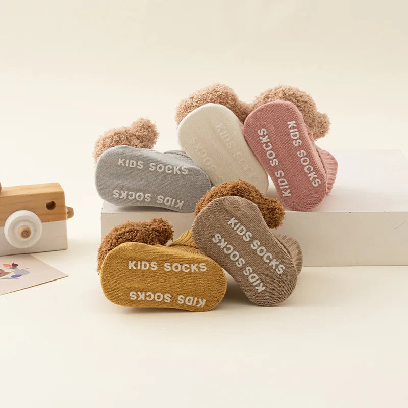 Cute Cartoon Bear Baby Socks for Boys Girls Spring Autumn Soft Cotton Anti Slip Soled Newborn Toddler Sock Kids Warm Socken