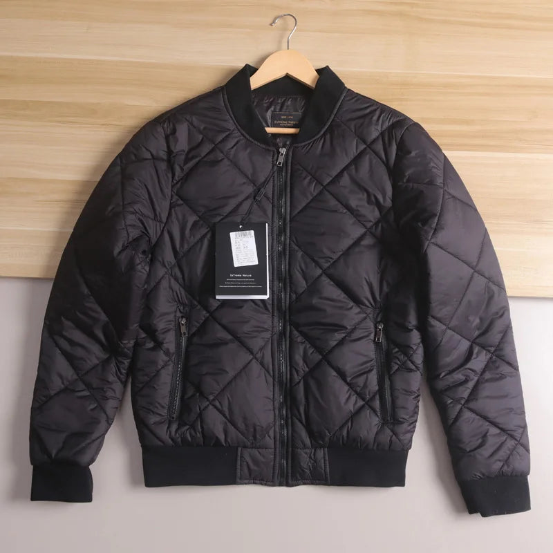 Warmth And Style: Men's Cotton Jacket with Quilted Diamond Pattern And Baseball Collar Lightweight Autumn Winter Outerwear