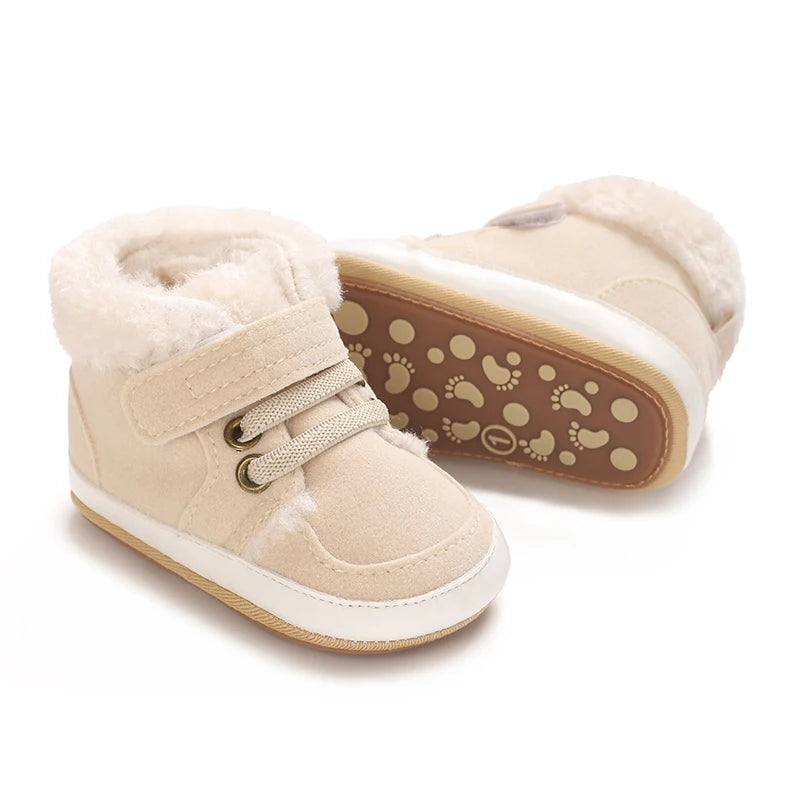 HAIZHIW 0-18M NEW Winter Baby Boys Girls High Tops Sneakers Rubber Anti-Slip Sole Fleece for Warmth Infant Newborn Shoes