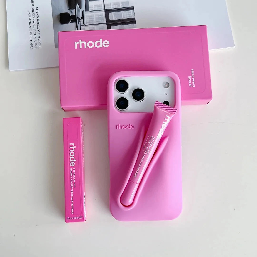 RHODE Lip Gloss Phone Case Silicone Protective Cases Makeup Lipstick Holder Set for IPhone 14 15 16 17 Pro Max Air 13 12 11 Plus