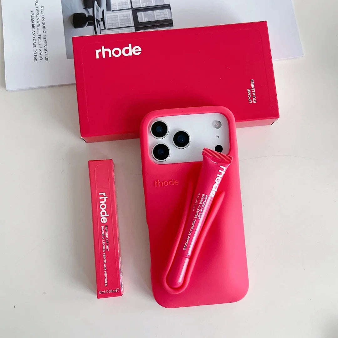RHODE Lip Gloss Phone Case Silicone Protective Cases Makeup Lipstick Holder Set for IPhone 14 15 16 17 Pro Max Air 13 12 11 Plus