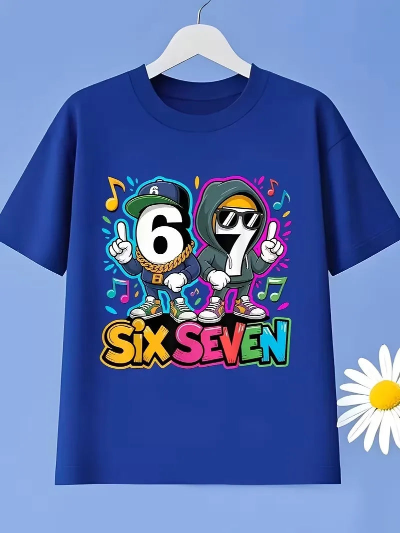 Summer Fashion Boys Cotton T-Shirt  Brush SIX SEVEN 67 Digital Puzzle Print Kids Casual Top Children's Short Sleeved Tee Shirt