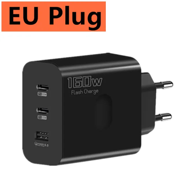160W Fast Charger USB Type C Phone Charger Adapter Quick Charge QC 5.0 3.0 PD 65W Charger For iPhone iPad Samsung Huawei Xiaomi